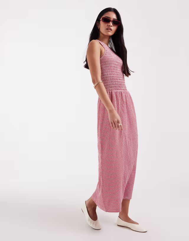 ONLY sleeveless midaxi smock dress in red gingham