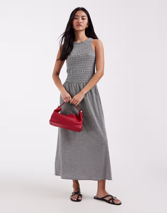 ONLY sleeveless midaxi smock dress in black gingham