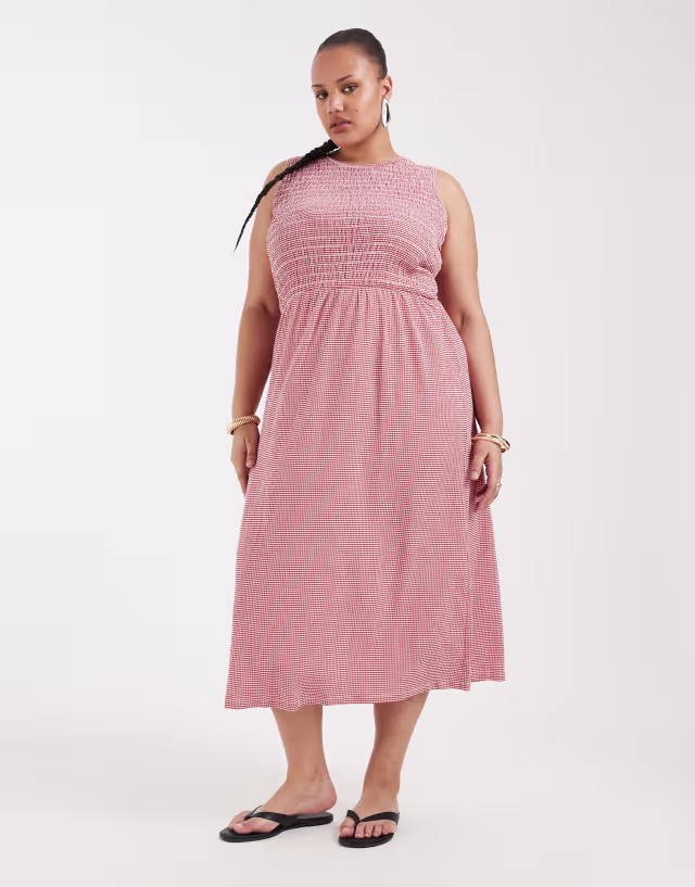 ONLY Curve smock midaxi dress in red gingham