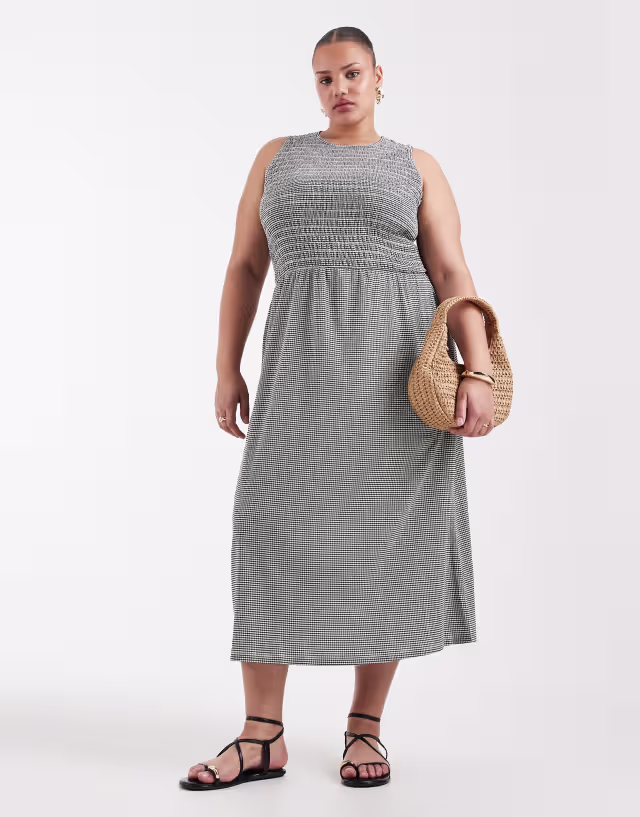 ONLY Curve smock midaxi dress in black gingham