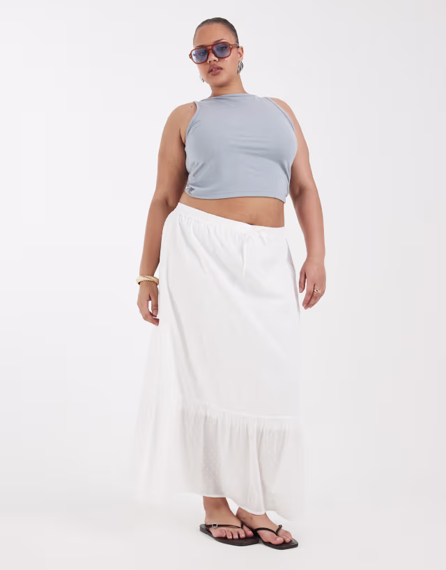 Vero Moda Curve textured boho maxi skirt in white