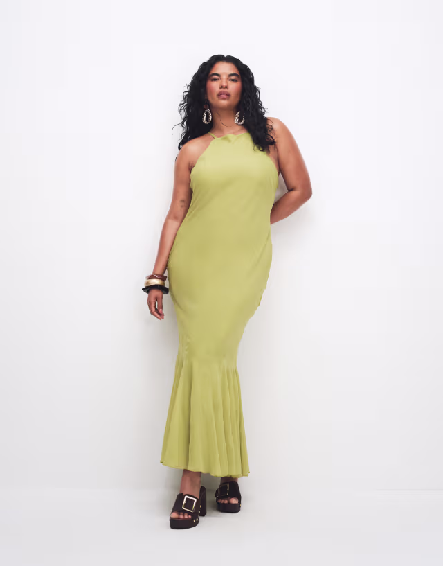 ASOS DESIGN Curve chiffon sleeveless maxi dress with godet hem in green