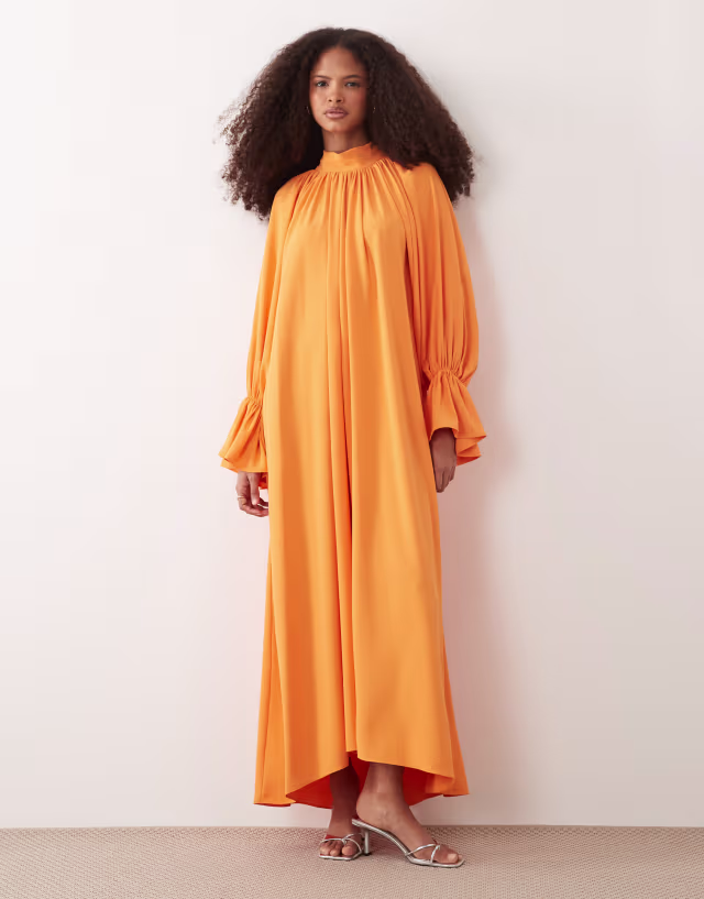 IYAL high neck cuff sleeve detail maxi dress in orange