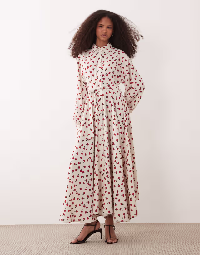 IYAL collar detail button up maxi dress in cream rose print