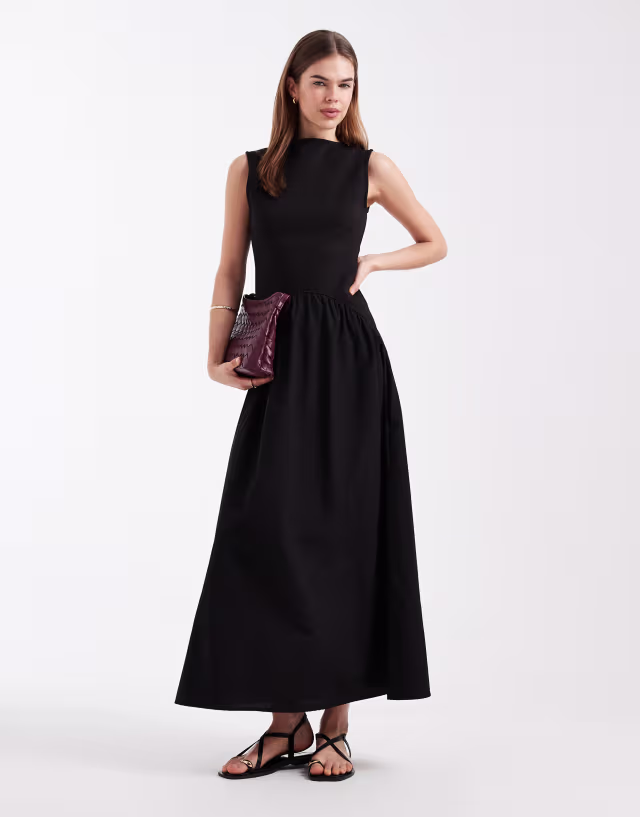 ASOS DESIGN hybrid dropped waist maxi dress in black