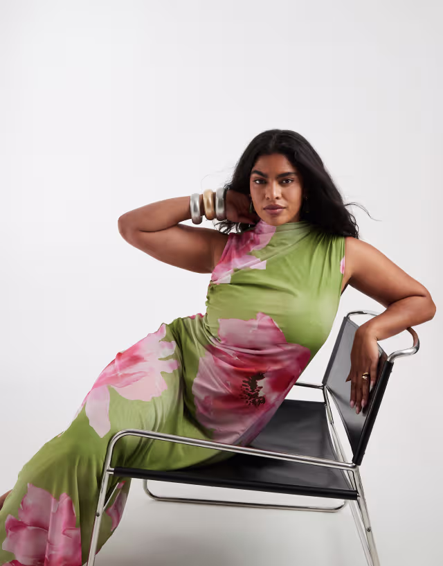 Vero Moda Curve sleeveless ruched detail maxi dress in large scale floral print