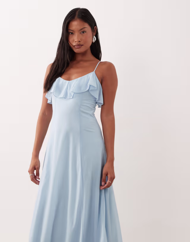Vero Moda Petite ruffle bust chiffon midaxi cami dress in light blue