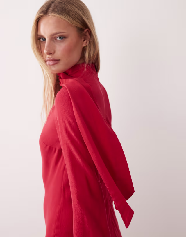 ASOS DESIGN high neck scarf detail maxi dress in red