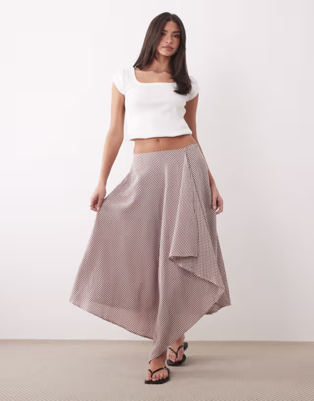 ASOS DESIGN hanky hem maxi skirt in brown plaid
