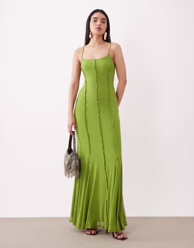 ASOS DESIGN mesh cami seam detail maxi dress in green