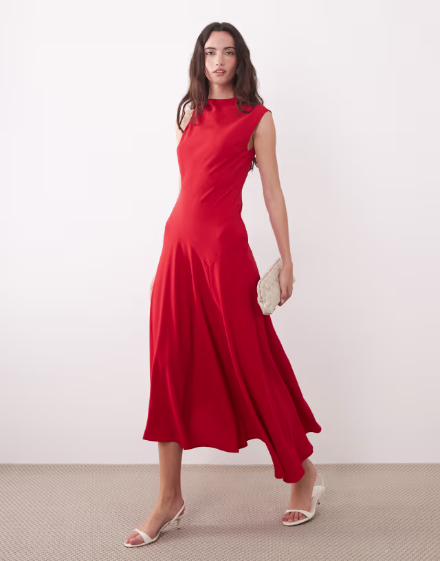 Mango sleeveless asymmetric hem midaxi dress in red