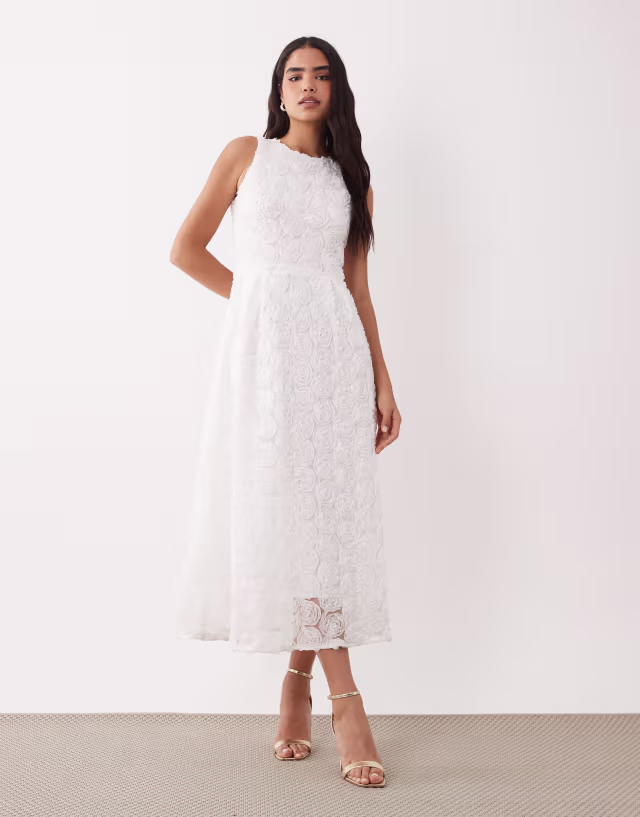 VILA floral jacquard midaxi dress in white