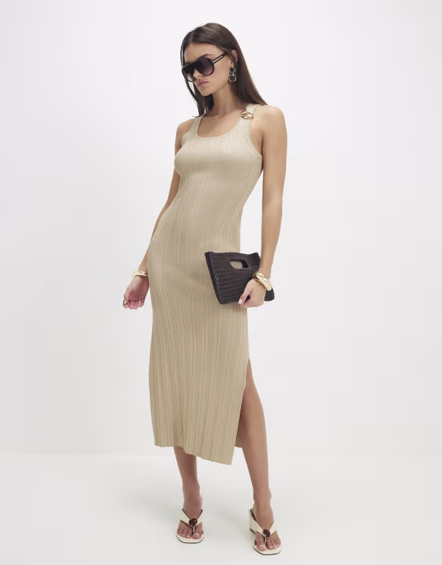 River Island rib knit midi dress in gold