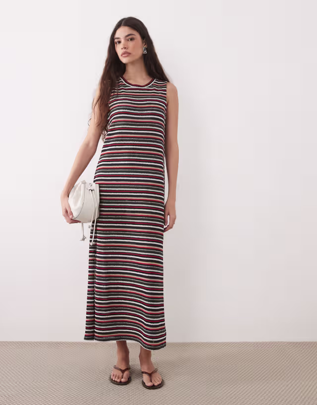 ASOS DESIGN textured maxi tank dress with side split in multi stripe