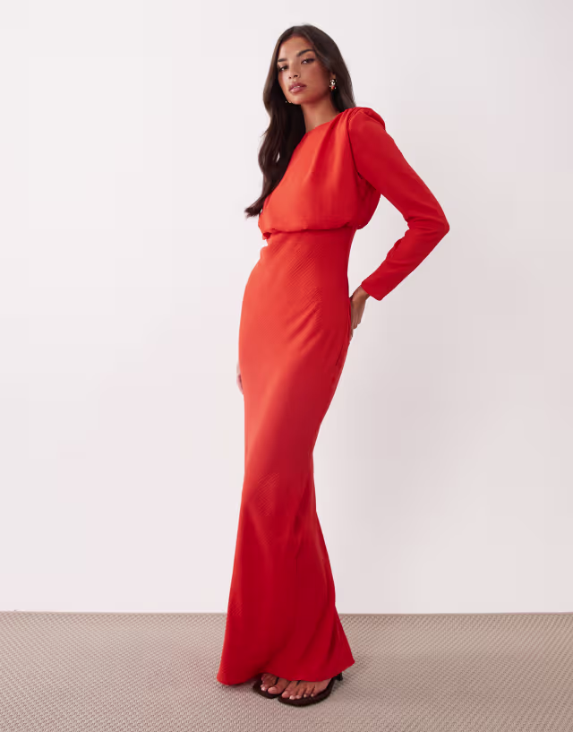 ASOS DESIGN Modesty batwing sleeve maxi dress in burnt orange