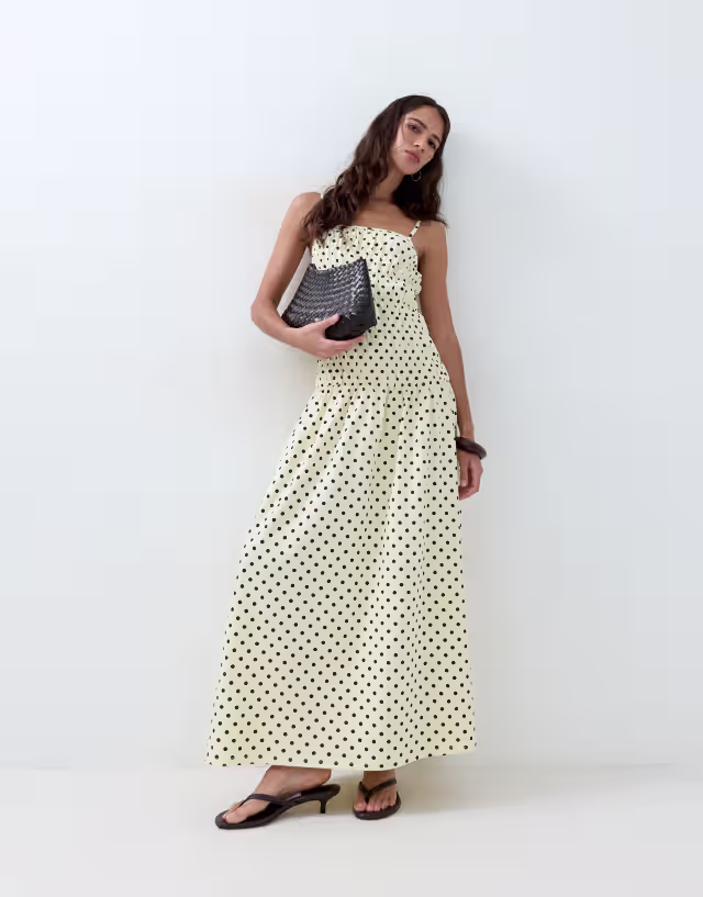 ASOS DESIGN ruched waist maxi dress in yellow spot