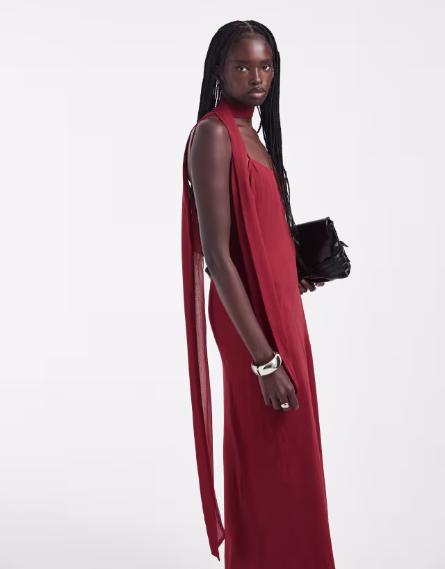 ASOS DESIGN slip midi dress with scarf in rust